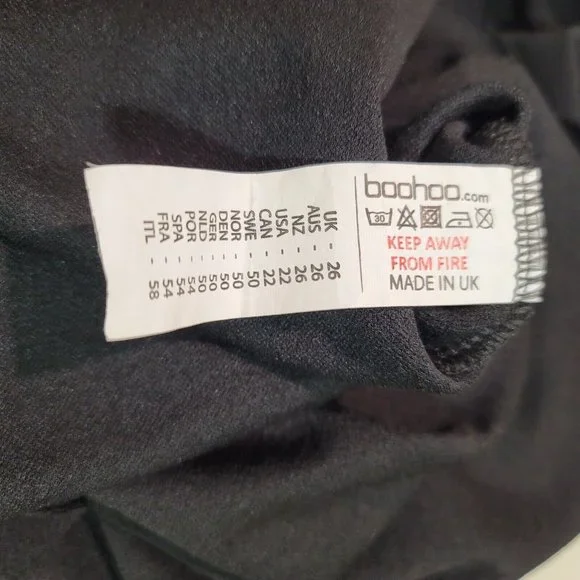 Boohoo Womens Size 22 Scallop Edge V Neck Black Shift Short Dress Tunic Stretch - Picture 9 of 11